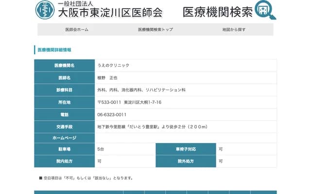 우에노 클리닉 - 오사카부 오사카시 히가시요도가와구 오기리 1-7-16