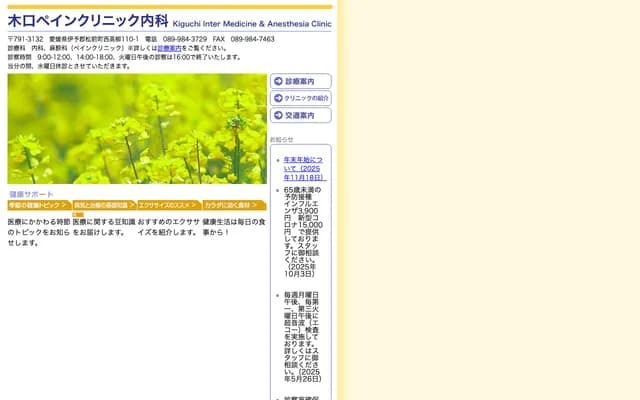 Kiguchi Pain Clinic Internal Medicine - 110-1 Nishitakayanagi, Masaki-cho, Iyo-gun, Ehime