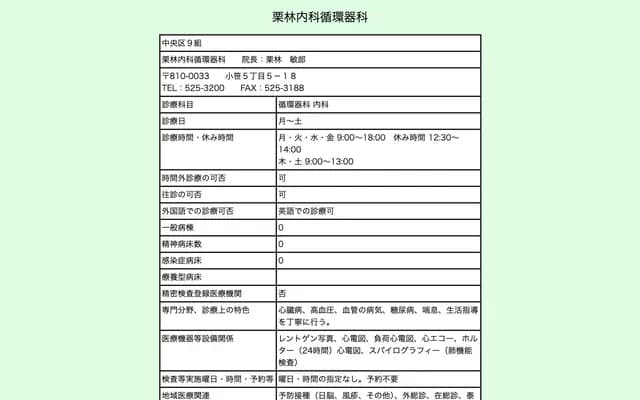 栗林内科心血管科 - 福冈县福冈市中央区小笹5-5-18