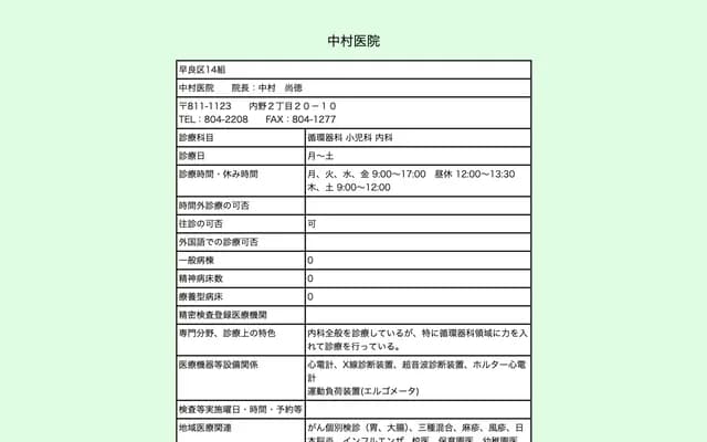 中村诊所 - 福冈县福冈市早良区内野2-20-10